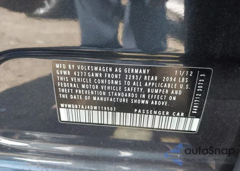 2013 Volkswagen Golf 2.5L 4-Door z USA, uszkodzony, nr VIN WVWDB7AJ4DW119507